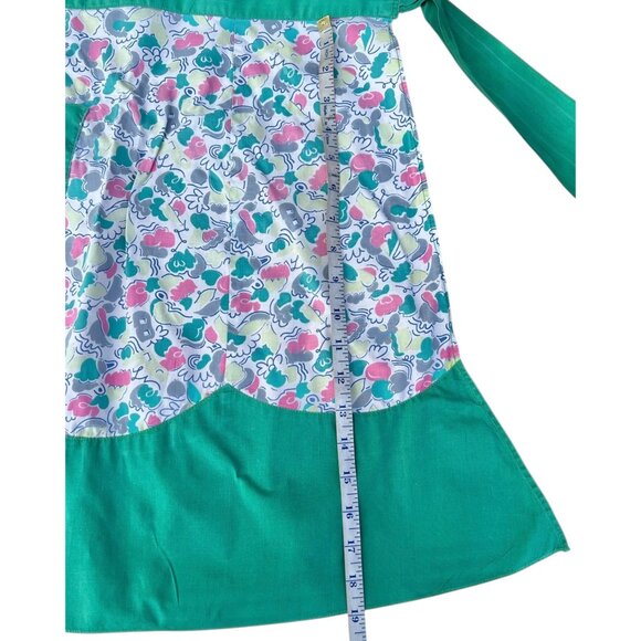 Vintage Apron With Scalloped Hem & Waistband Floral & Green 19" L Handmade - Picture 6 of 11